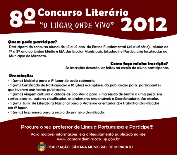 8º Concurso Literário - O lugar onde vivo - Regulamento