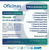 Inscrições abertas para o Curso de Licitações e Contratos na Câmara Municipal de Miracatu